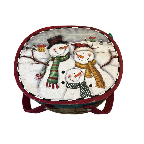 Snowman Distressed Rustic Woven Basket Christmas Snow Winter Décor - Picture 1 of 5